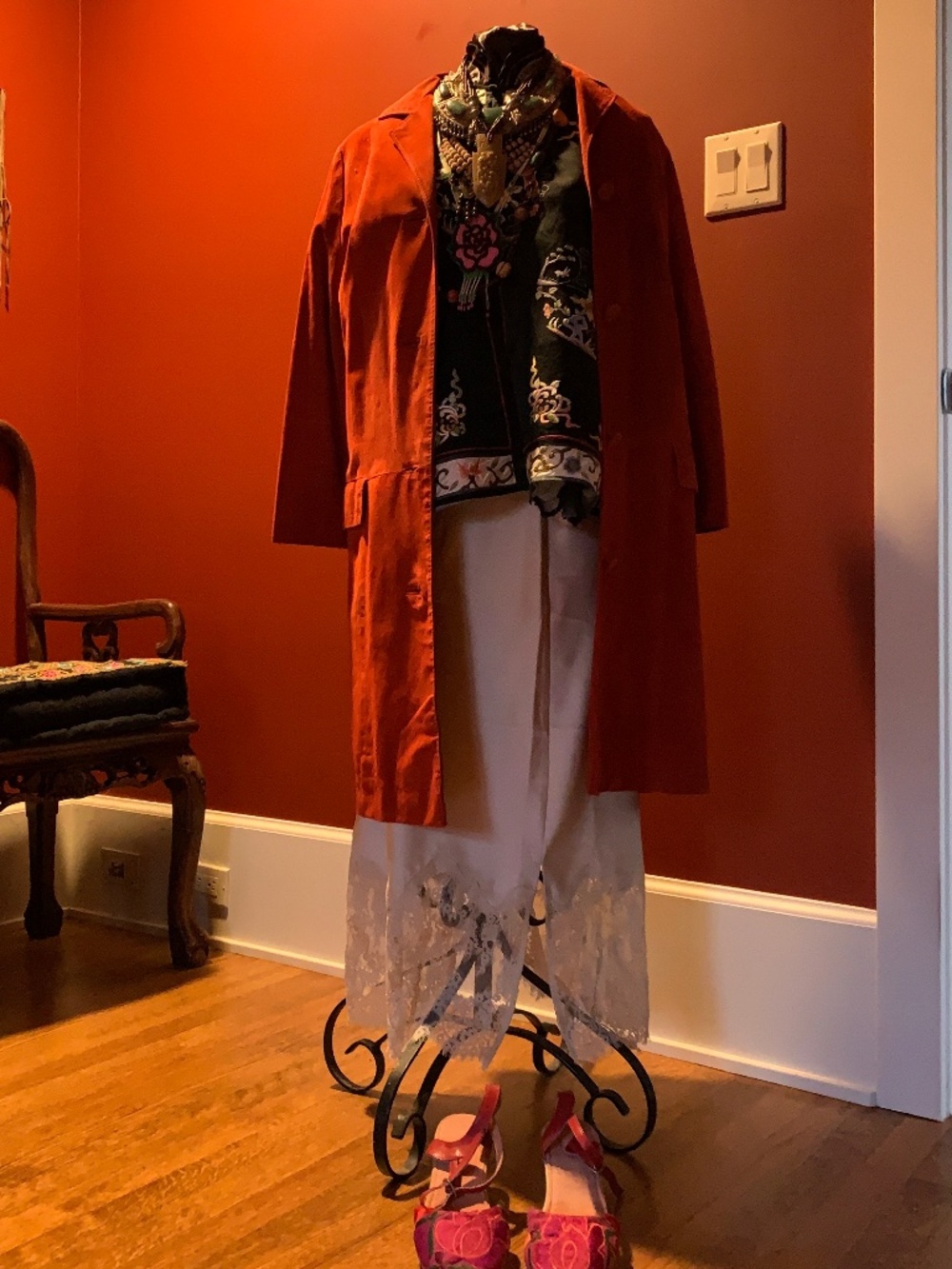 Vintage mid long length red suede coat